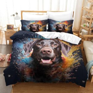 EVMILA Labrador Dog Comforter Covers 3D Printed Quilt Cover Duvet Cover Bedding Set for Childrens and Adults 3 Pieces with Pillowcases Microfiber with Zipper Closure Queen（228x228cm）, Style