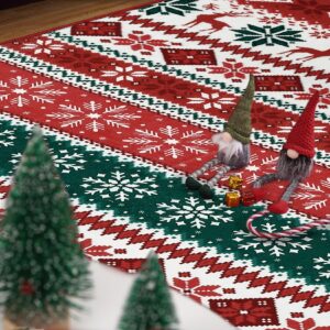 ROYHOME Hallway Runner Rug 2x6 Washable Christmas Runner Indoor Non-Slip Xmas Decorative Throw Floor Covers Boho Accent Festival Xmas Rug Farmhouse Rug Geometric Carpet for Living Room Bedroom, Red