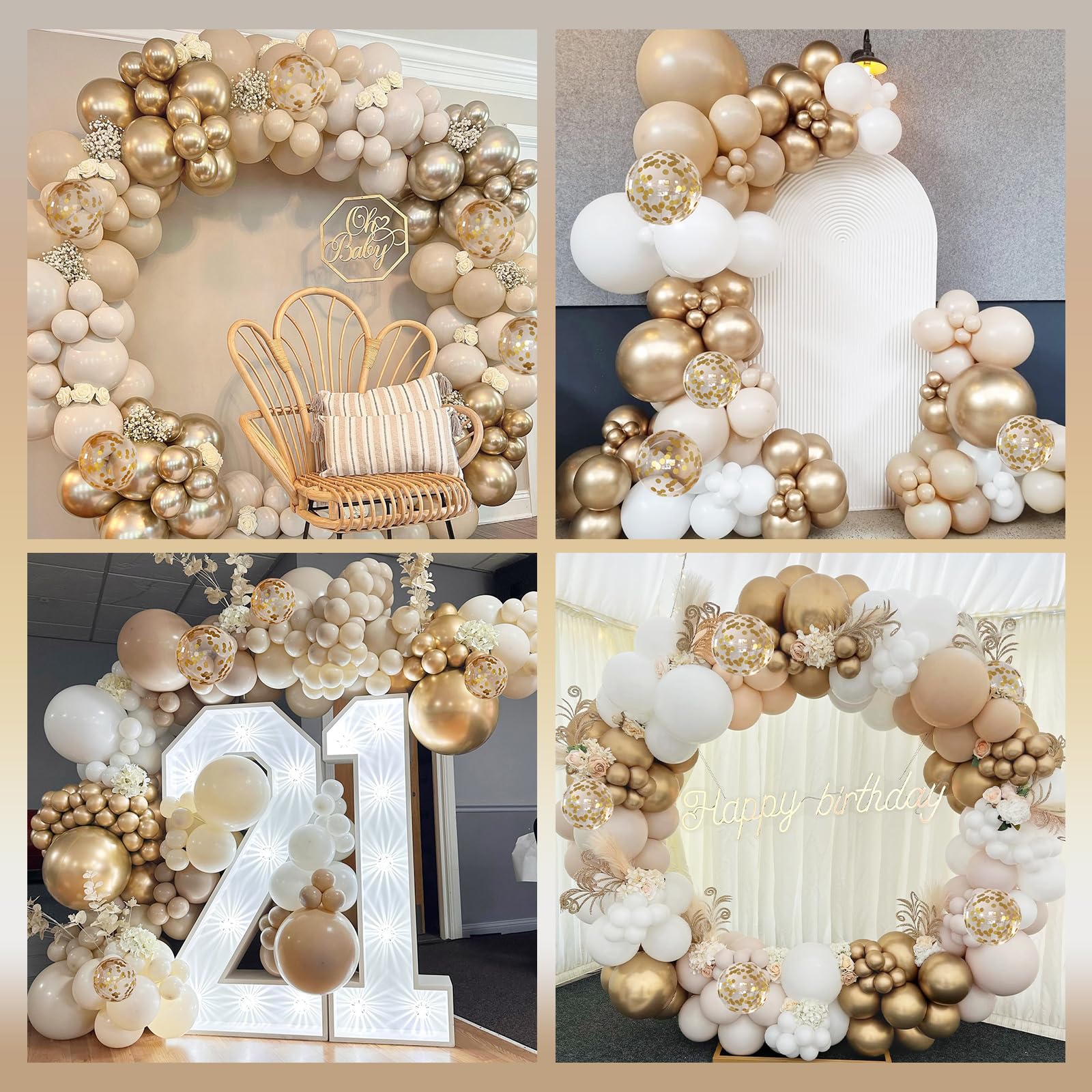 147pcs Neutral Balloon Garland Arch Kit, Different Sizes with Beige Cream Sand White Metallic Champagne Gold Balloons for Wedding Bridal Shower Birthday Boho Neutral Baby Shower Party Decorations