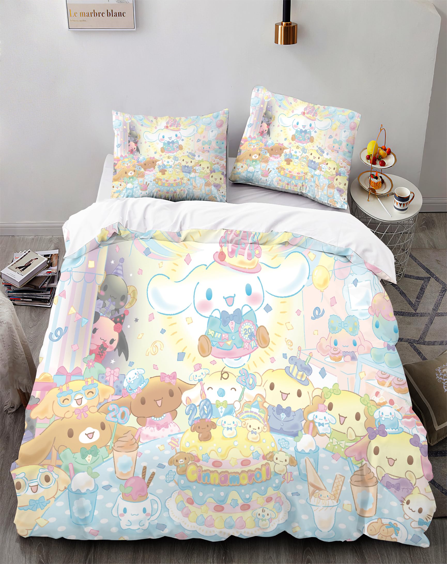 EIANLAI 3 Piece Anime Bedding Set 3D Printed Cartoon Soft Duvet Cover Set for Bedroom (1 Duvet Cover & 2 Pillowcases)-Twin