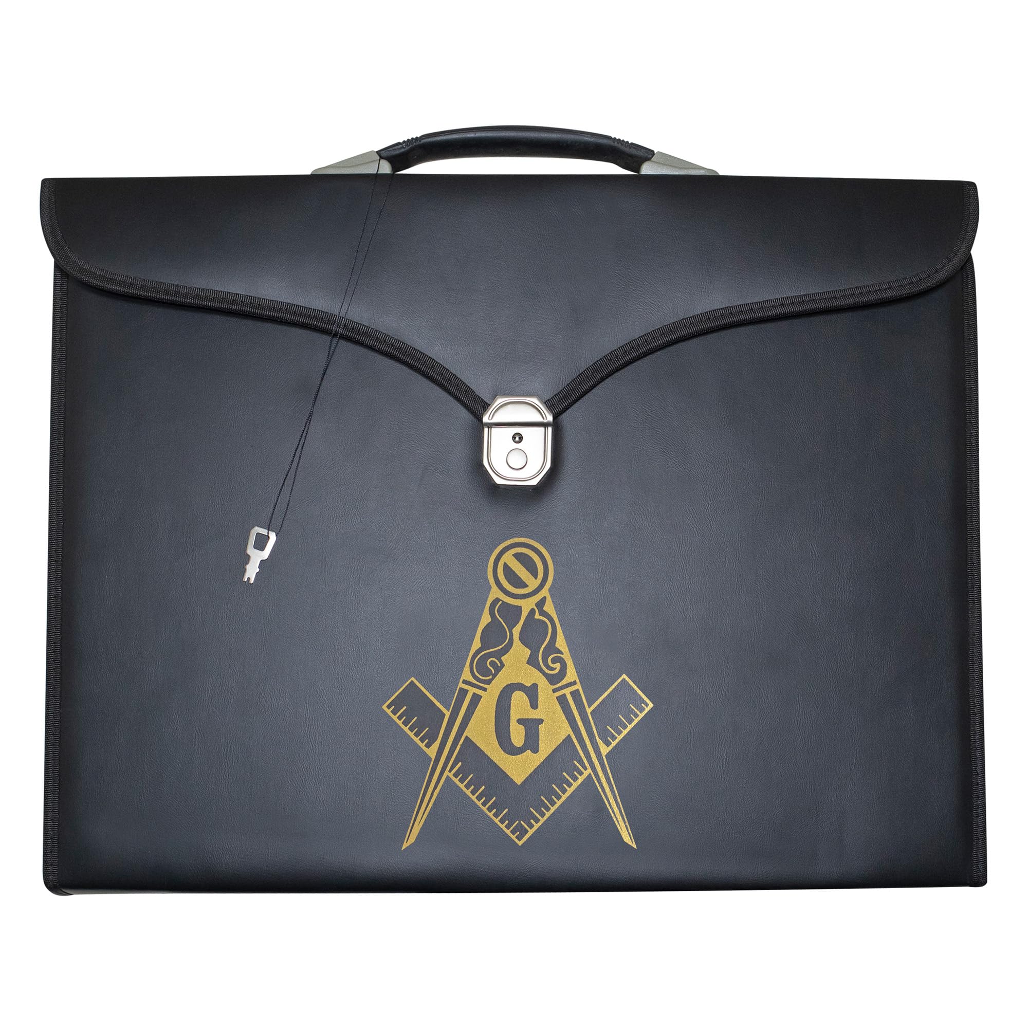 UK EMPIRE GROUP Masonic Apron & Chain Collar Case Leather Master Mason (Printed) MM, Provincial Size – Freemason Carrying Bags (Gold)