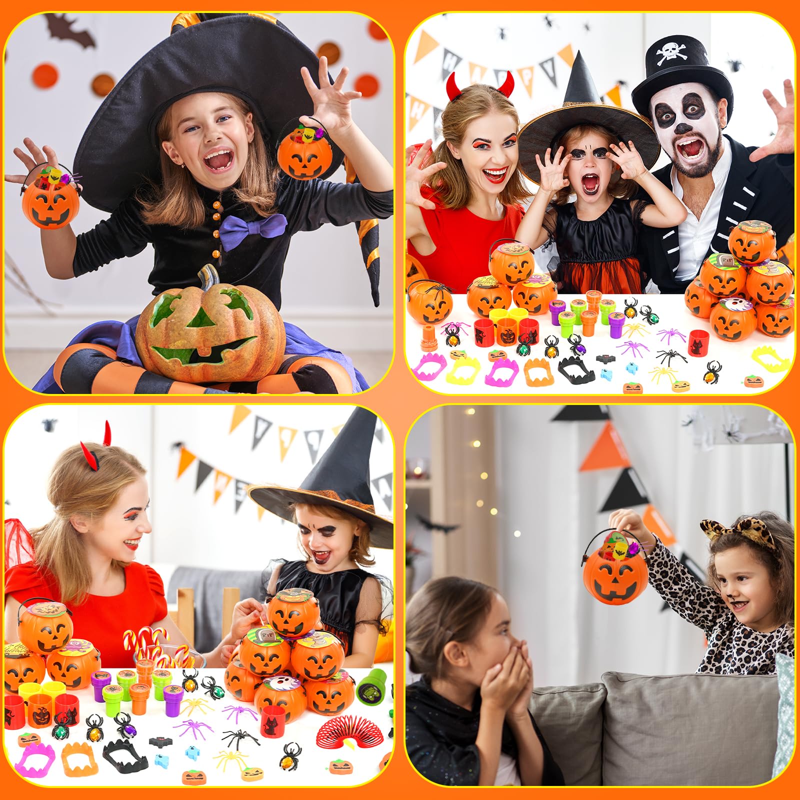 192 PCS Halloween Party Favors For Kids, 24 Pack Prefilled Halloween Pumpkins With Toys Halloween Toys Bulk for Halloween Party School Classroom Prizes Rewards Trick or Treats Gifts