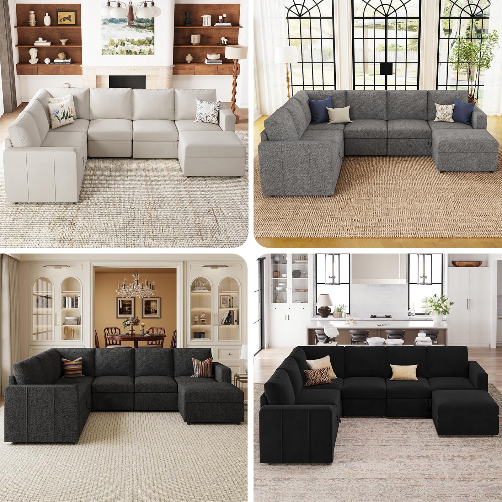 Belffin Modular Sectional Sleeper Couch with Pull Out Sofa Bed Velvet Convertible L Shaped Sectional Sofa with Storage Ottoman for Living Room Black