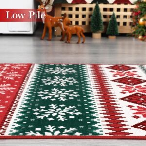 ROYHOME Hallway Runner Rug 2x6 Washable Christmas Runner Indoor Non-Slip Xmas Decorative Throw Floor Covers Boho Accent Festival Xmas Rug Farmhouse Rug Geometric Carpet for Living Room Bedroom, Red