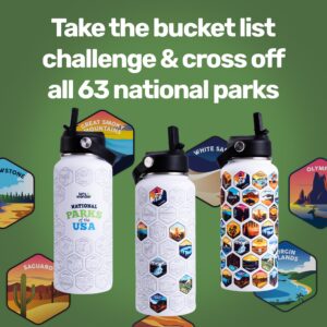 LET'S WANDER Original Lets Wander National Park Water Bottle with Waterproof Stickers - 32oz Leakproof Insulated Stainless Steel with Straw - Parks of the USA Bucket List Bottle [WHITE]