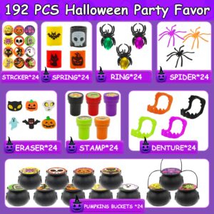 192 PCS Halloween Party Favors for Kids, 24 Pack Prefilled Small Plastic Witch Cauldron Halloween Toys in Bulk for Halloween Party School Classroom Prizes Trick or Treats Gifts