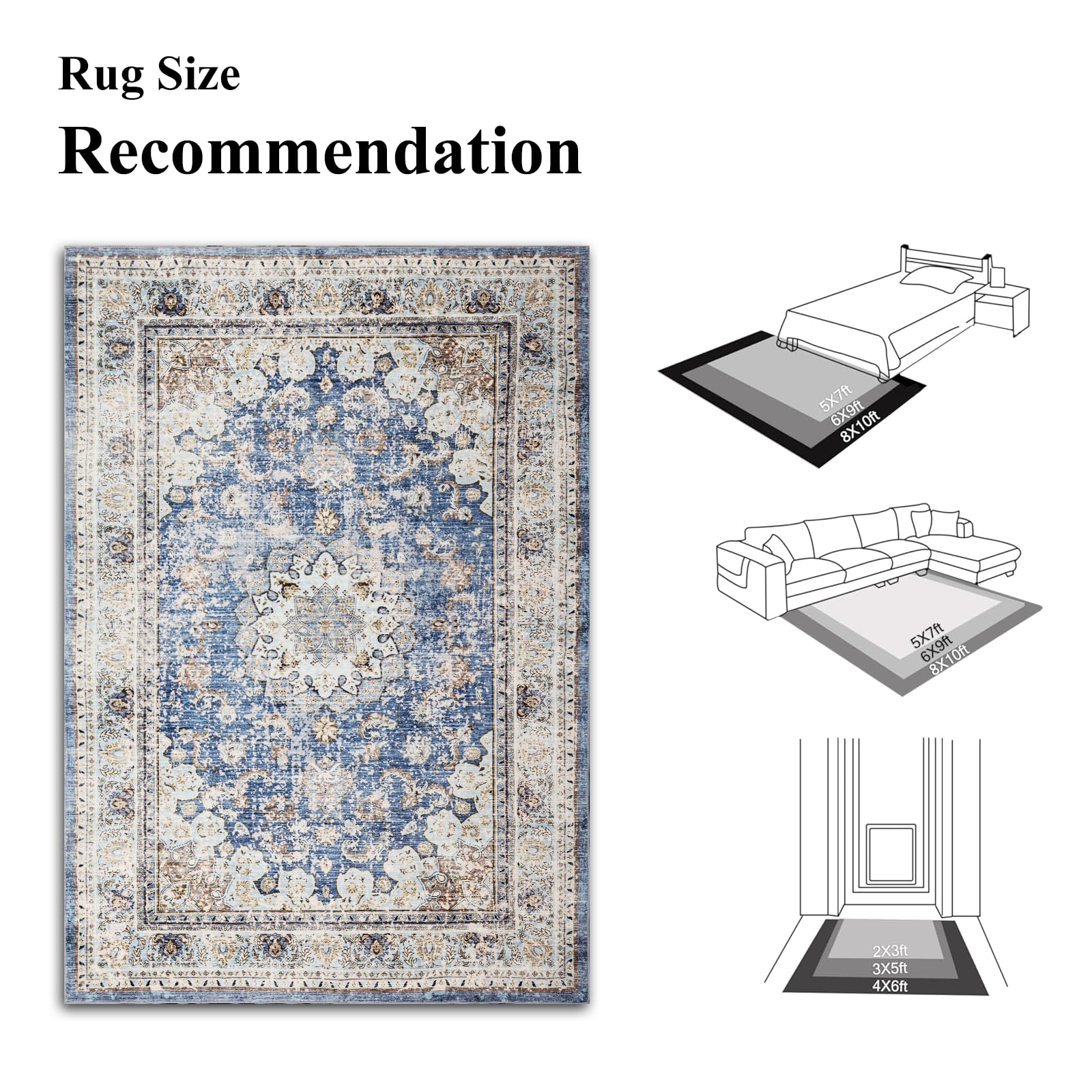 Bairichmat 2x3 Area Rugs,Machine Washable Rug,Non-Slip,Kitchen Rugs, Entryway Rug, Small Rug, Door Mat,Indoor Rug with Stain Resistant Accent Distressed Carpet Thin Rug,Non Shedding, Easy Clean