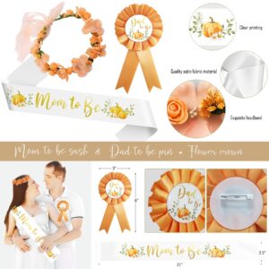 Little Pumpkin Baby Shower Decorations Party Supplies for Boy or Girl, Rustic Fall Autumn Baby Shower Decor, A Little Pumpkin is on The Way Backdrop Balloon Arch Baby Box Mom to Be Sash Dad to Be Pin