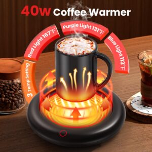 Coffee Mug Warmer, 40W Coffee Warmer for Desk Auto Shut Off, 3 Temperature Settings Smart Coffee Cup Warmer, Electric Candle Warmer Heating Plate for Coffee, Beverage, Milk, Tea and Hot Chocolate