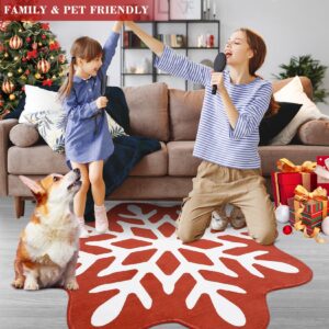 CAREMEE Christmas Round Rug Washable Area Rugs 4ft Circle Rug for Living Room Non Slip Soft Non Shedding Throw Rugs Stain Resistant Room Decor Carpet for Dining Room Snowflake 4'x4'