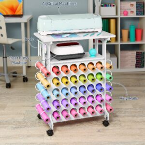 iVyne Vinyl Storage Cart 40 Vinyl Roll Holders for Cricut Organization and Storage Compatible with All Cricut Machines, Compact Craft Cart with Wheels & Tool Holders for Craft Rooms - White