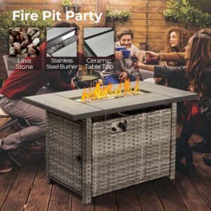 HOOOWOOO Outdoor Patio Furniture Set,10 Pieces Outdoor Sectional Furniture,Wicker Patio Conversation Sets with Fire Tables Swivel Rocking Chairs,Outside Out Door Modular Furniture,Orange Red