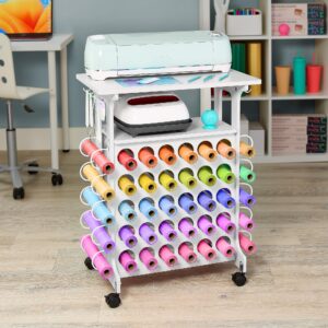 iVyne Vinyl Storage Cart 40 Vinyl Roll Holders for Cricut Organization and Storage Compatible with All Cricut Machines, Compact Craft Cart with Wheels & Tool Holders for Craft Rooms - White