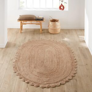 Hand Woven Scalloped Oval Jute Area Rug Scallop Jute Rug for Farmhouse, Bedroom, Living Room, Dining Room, Hallway, Kitchen, Entryway, Patio (5x7 Feet Oval Jute Rug (60x84 Inch)/(150x210 cm))