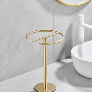 Hand Towel Holder Stand, Free-Standing Towel Rack Brushed Gold, SUS304 Stainless Steel Towel Bar Rack Stand, Tower Bar for Bathroom Kitchen Vanity Countertop