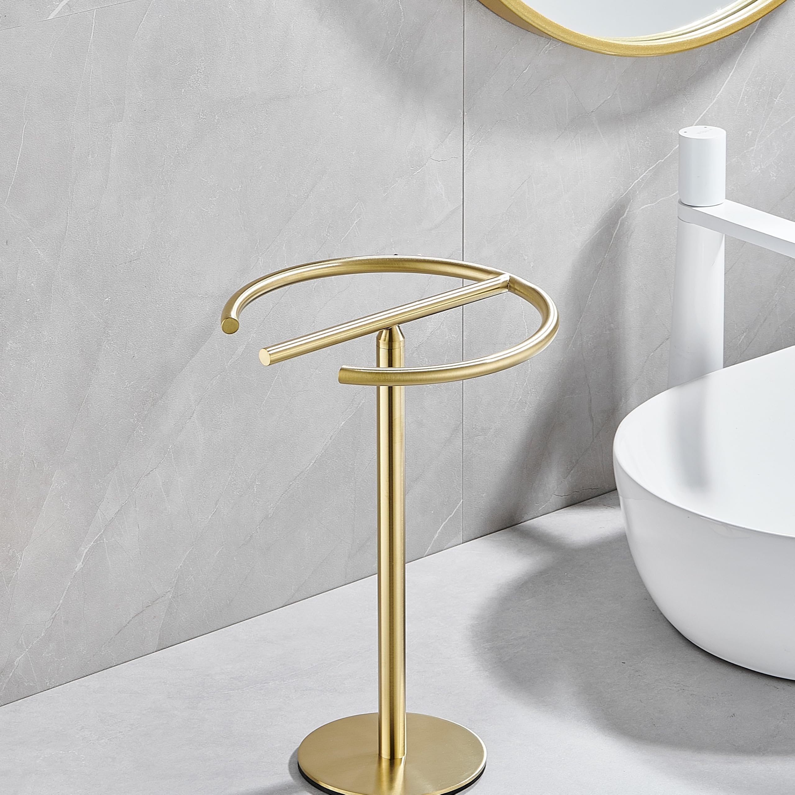 Hand Towel Holder Stand, Free-Standing Towel Rack Brushed Gold, SUS304 Stainless Steel Towel Bar Rack Stand, Tower Bar for Bathroom Kitchen Vanity Countertop