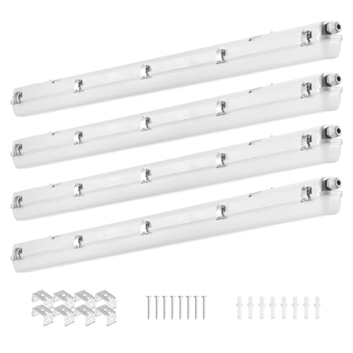 VEVOR 4FT LED Vapor Tight Light, 60W, 7400LM Vapor Proof Light Fixture with 5000K IP65 Waterproof, for Outdoor Semi-Outdoor Cold Environments Parking Lot Warehouse Walk-in Freezer Car Wash, 4-Pack