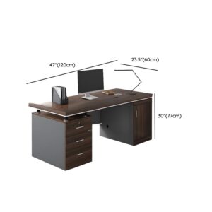 LITFAD Wood Office Computer Desk with Cabinet and Locking Drawer, Cord Management, Modern Executive Desk Simple Writing Desk Home Office Furniture Without Chairs, Brown 47.2" L x 23.6" W x 30.3" H