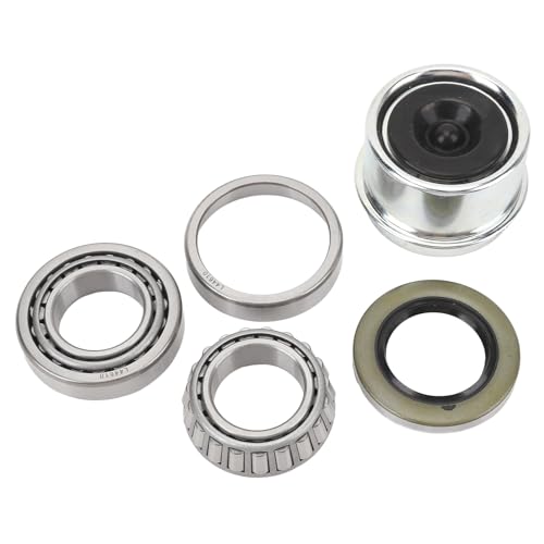 Trailer Wheel Hub Bearings Kit, Trailer Axle Dust Cap Grease Seal Cotter Pin Reduces Friction L44610 for 1‑1/16 Inch Axles