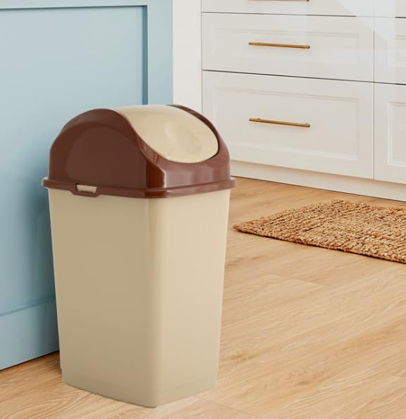 Generic VcJta Swing Top Lid Trash Can for Under Desk Organization 9 Gallon Plastic Waste Bin Office Home Garbage Receptacle, Beige, E285131478519