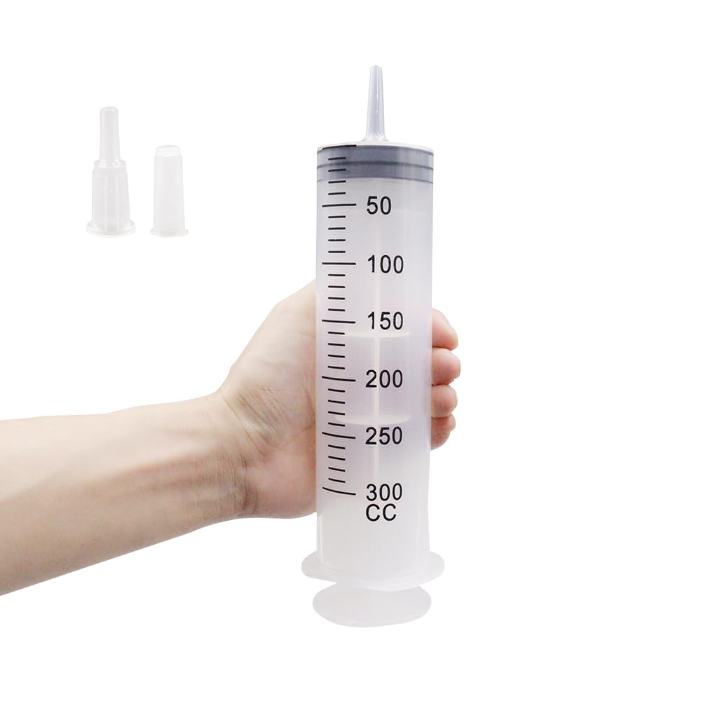 1pcs 300ml Large Syringes with Tube for Liquid Plastic syringes with 1.0m hose glue needle and tip cap for glue dispensing, garden watering, inking, refilling, and measuring (1set 300ml Syringe)