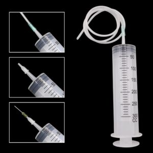 1pcs 300ml Large Syringes with Tube for Liquid Plastic syringes with 1.0m hose glue needle and tip cap for glue dispensing, garden watering, inking, refilling, and measuring (1set 300ml Syringe)