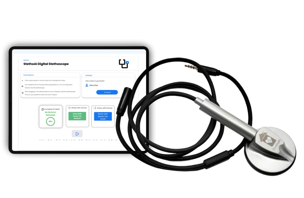 StethoAI™ Stethoscope Integrated with Dalia™ AI Platform — Monitor Your Key Health Indicators in One Place — Instant Analysis in 10 seconds — Effortlessly Share Your Health Readings from Anywhere with Anyone