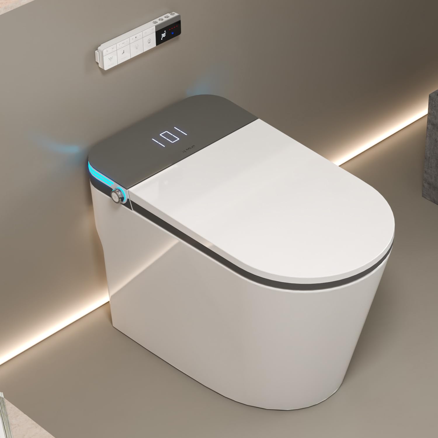 MEJE #MZE013 - Luxury Automatic Toilet,Smart Toilet with Intelligent Bidet,Auto Open and Close,Auto Flush,Heated Seat,Remote Control, Night Light, Switchable Temperature Display,White