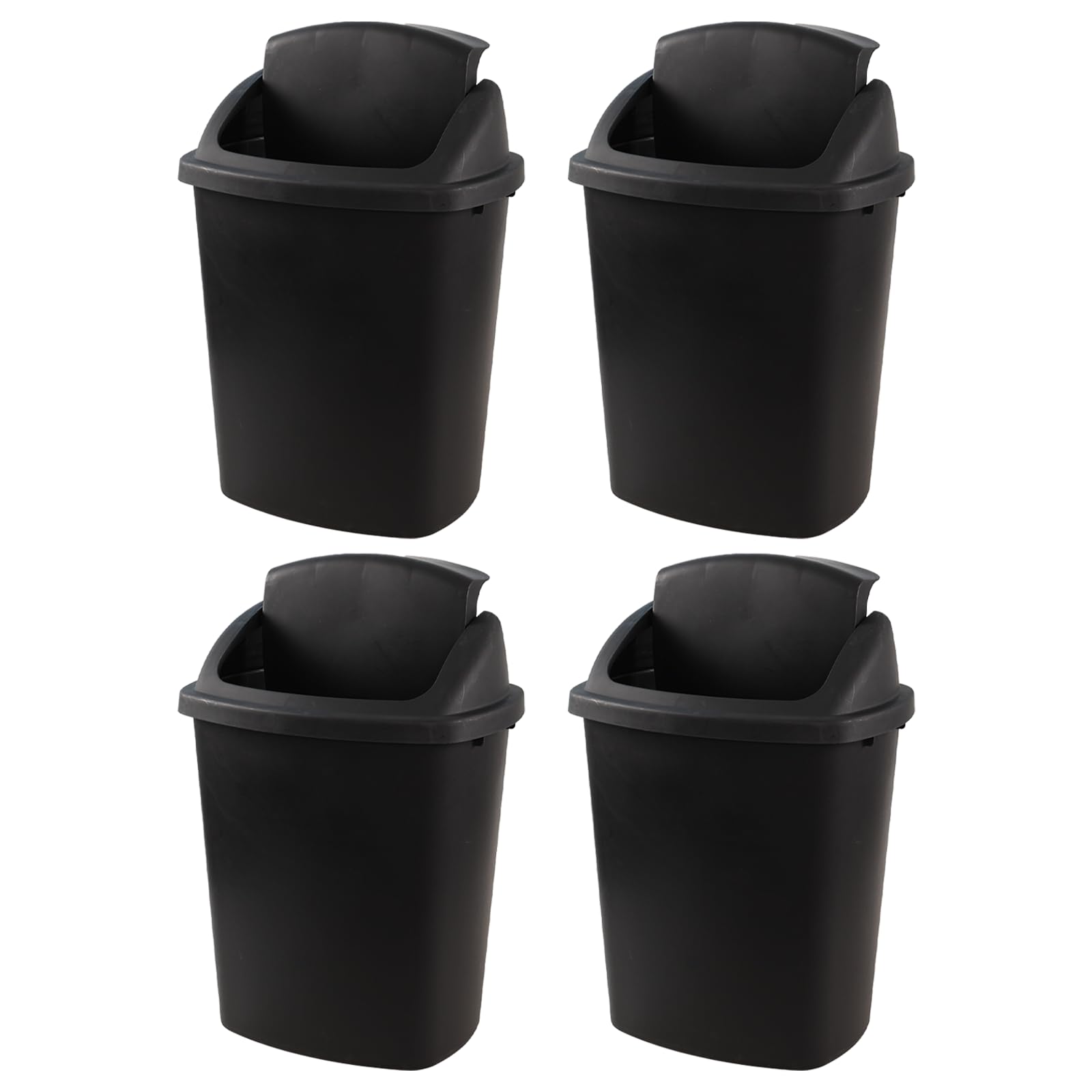 Qskely 6 Gallon Plastic Swing Top Trash Can for Kitchen, Set of 4 Small Garbage Can with Swing Top Lid, Black