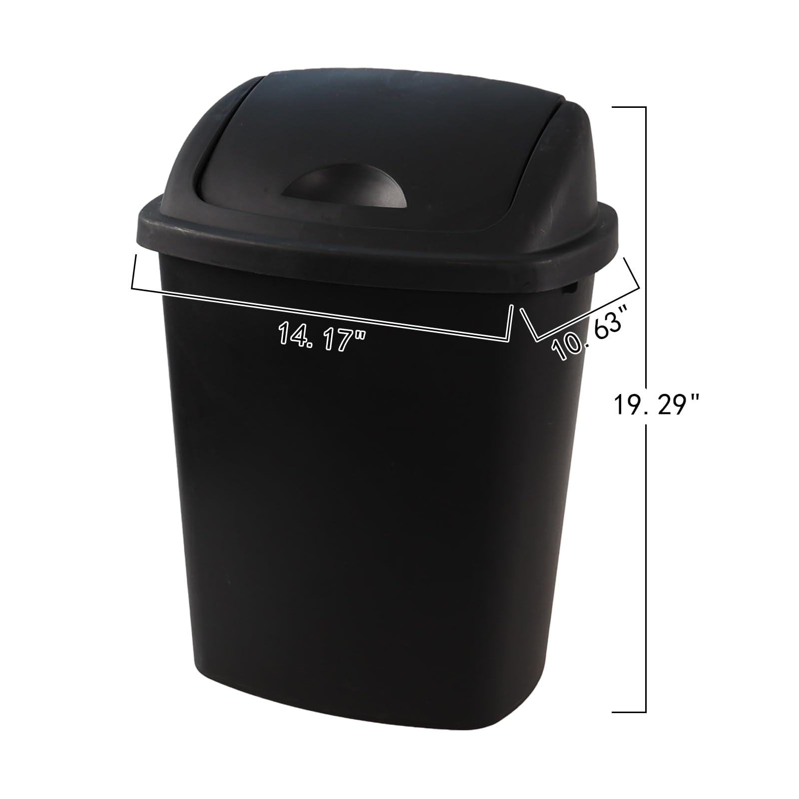 Qskely 6 Gallon Plastic Swing Top Trash Can for Kitchen, Set of 4 Small Garbage Can with Swing Top Lid, Black