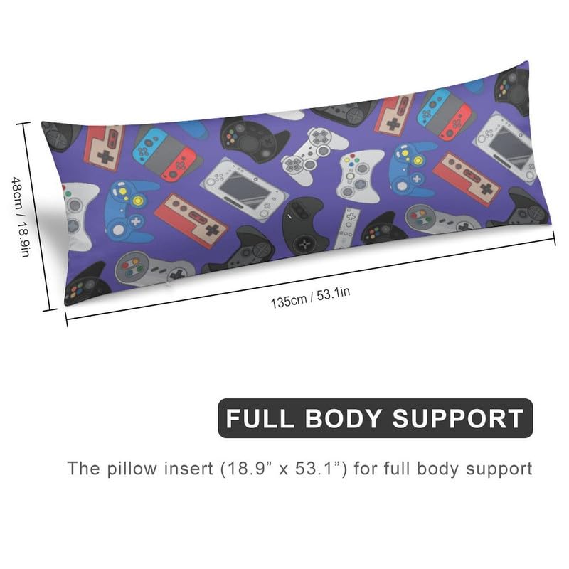 Game Body Pillow Cover for Boys Gifts Gaming Pattern Long Pillow Case with Zipper Ultra Soft Decorative Modern Large Pillowcases Soft Cushion Covers for gameroom,Bedroom,Couch,Sofa 20"x54"(Blue)