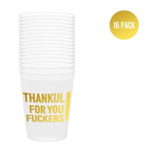 Thankful for You Cups, Happy Friendsgiving Cups, Friendsgiving Decorations, Friendsgiving Party Decorations, Friendsgiving Drinking Cups, BZ Thanksgiving Party Decorations (Gold Foil,16 Count,16 Oz.)