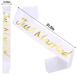 Just Married Sash with Gold Letters, Bachelorette Party Sash Bride to Be Sash Bridal Shower Hen Party Party Favours Accessories, Engagement Proposal Party Sash,Bachelorette, Wedding Party Favors Accessories just Marrier white sash (White)