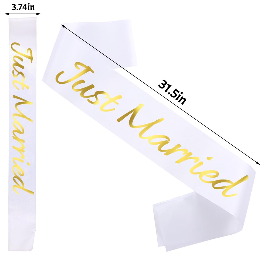 Just Married Sash with Gold Letters, Bachelorette Party Sash Bride to Be Sash Bridal Shower Hen Party Party Favours Accessories, Engagement Proposal Party Sash,Bachelorette, Wedding Party Favors Accessories just Marrier white sash (White)