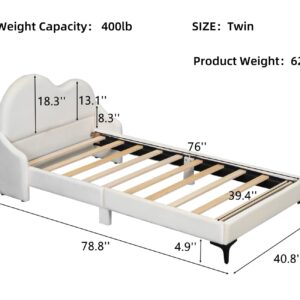 Merax Twin Bed Frames for Kids, Platform with Cloud- Shaped Upholstered Headboard, Beige