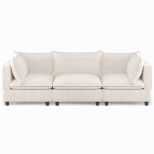 RoyalCraft Convertible Sectional Sofa Couch, 3 Seat Sofa Bed, Corduroy Fabric Modular Sectional Sofa for Living Room, Office, Apartment, Beige