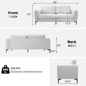 ITEFDTUTNE 83'' Modern Living Room Teddy Velvet Recliner Sofa,3 Seater Sofa, Couches for Living Room, Space Spring Cushions and Solid Wood Frame(White)