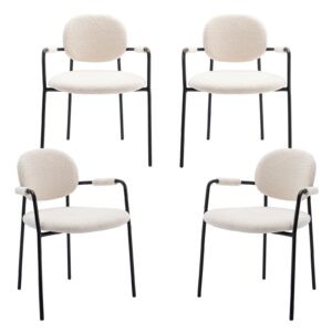 COLAMY Dining Chairs Set of 4, Modern Boucle Dining Chairs with Arms, Small Comfy Sherpa Dining Armchairs with Back for Kitchen, Dining Room, Restaurant, Cream