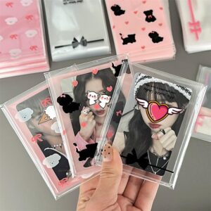 200Pcs Resealable Cellophane Bags Self Adhesive Cookie Bags,Pink Bow Small Candy Bags Treat Bags,Clear Photocard Sleeves,Plastic Bags Gift Bags for Dessert,Party Treats,Bakery,Card Protector Sleeves