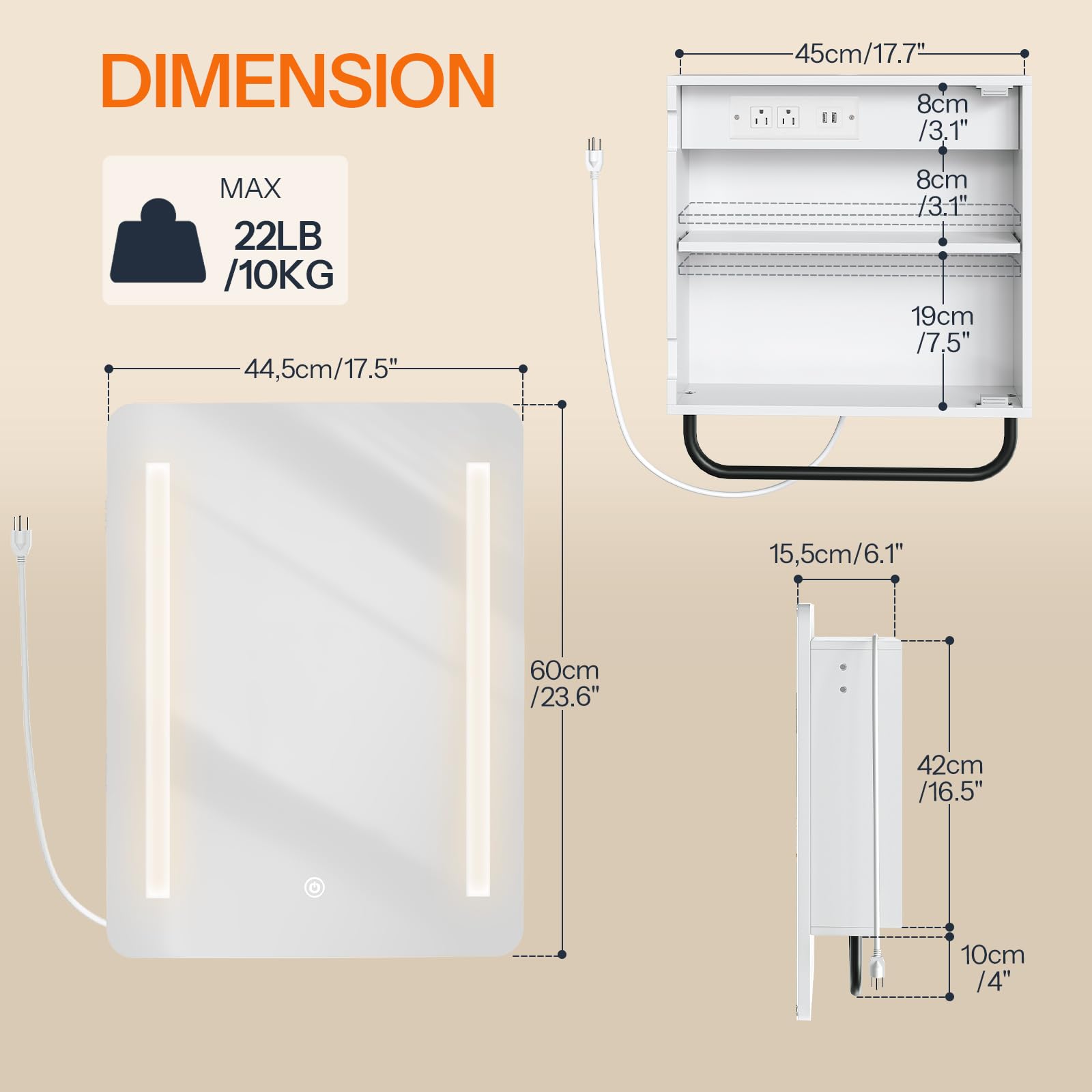 HOOBRO Bathroom Medicine Cabinet with Mirror and Lights, Wall-Mounted Cabinet with Storage, Lighted Medicine Cabinet with LED Lights, Adjustable Shelf, Charging Station, 2 Power Outlets, White