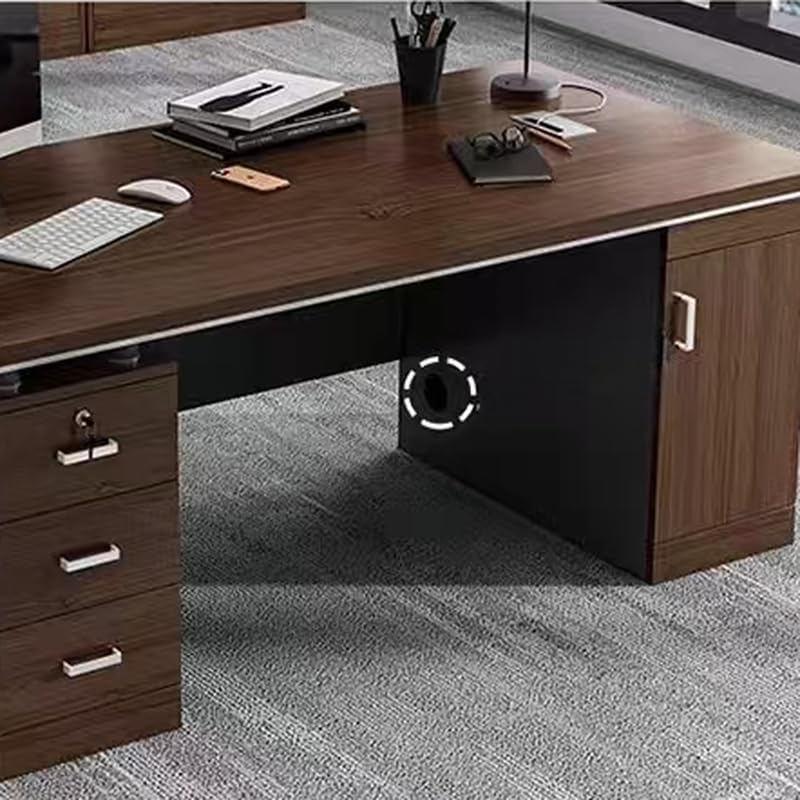 LITFAD Wood Office Computer Desk with Cabinet and Locking Drawer, Cord Management, Modern Executive Desk Simple Writing Desk Home Office Furniture Without Chairs, Brown 47.2" L x 23.6" W x 30.3" H