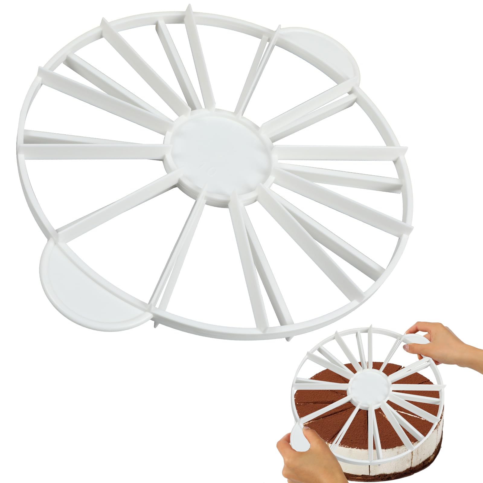 Liobelon Cake Portion Cutter Cake Divider Cheesecake Slicer Cake Slicer for Even Slices Double Sided Cake Portion Marker 10 or 12 Slices,White