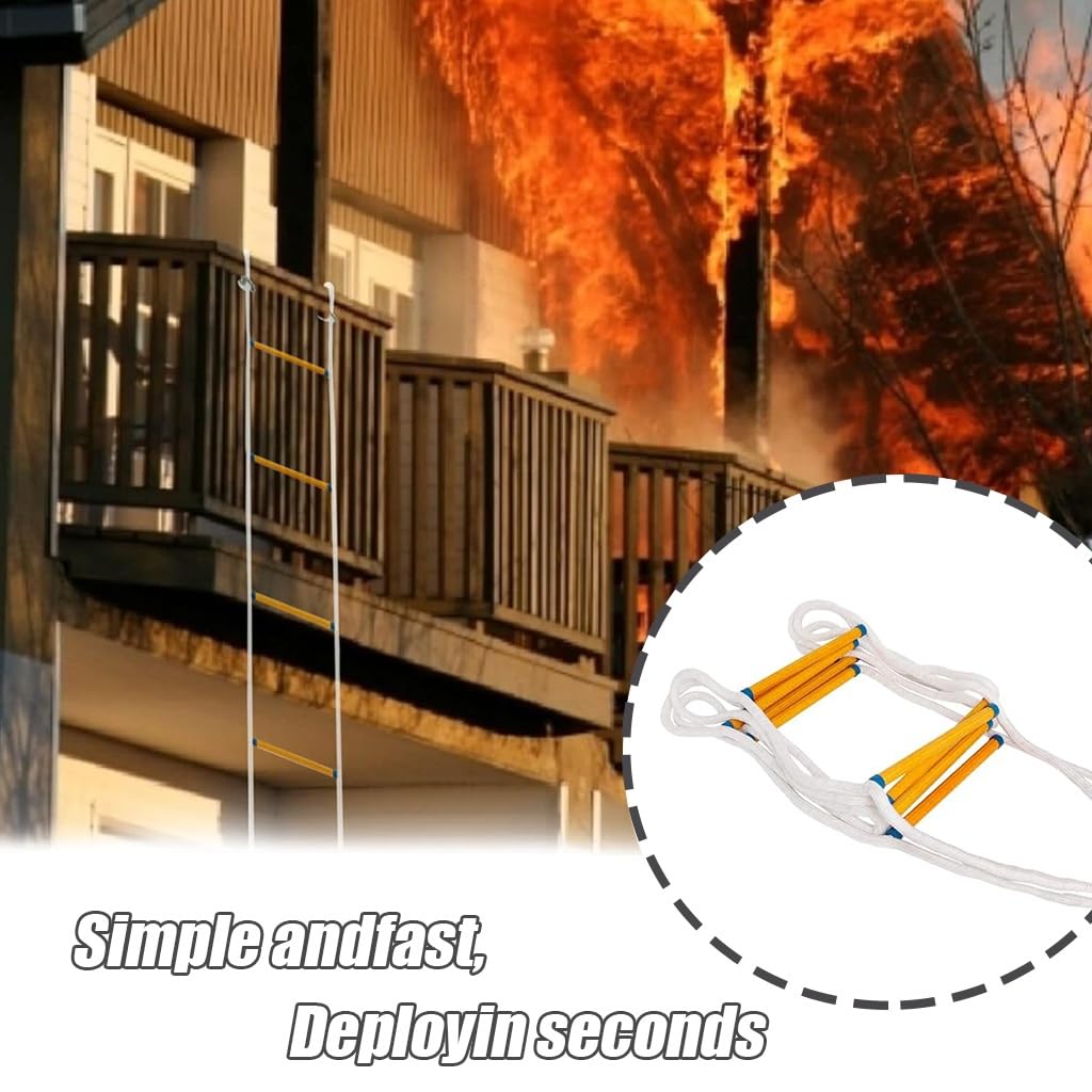 Emergency Fire Escape Rope Ladder Flame Resistant Emergency Fire Safety Evacuation Ladder Fast to Deploy Sturdy & Strong Portable and Reusable(16F/5M)