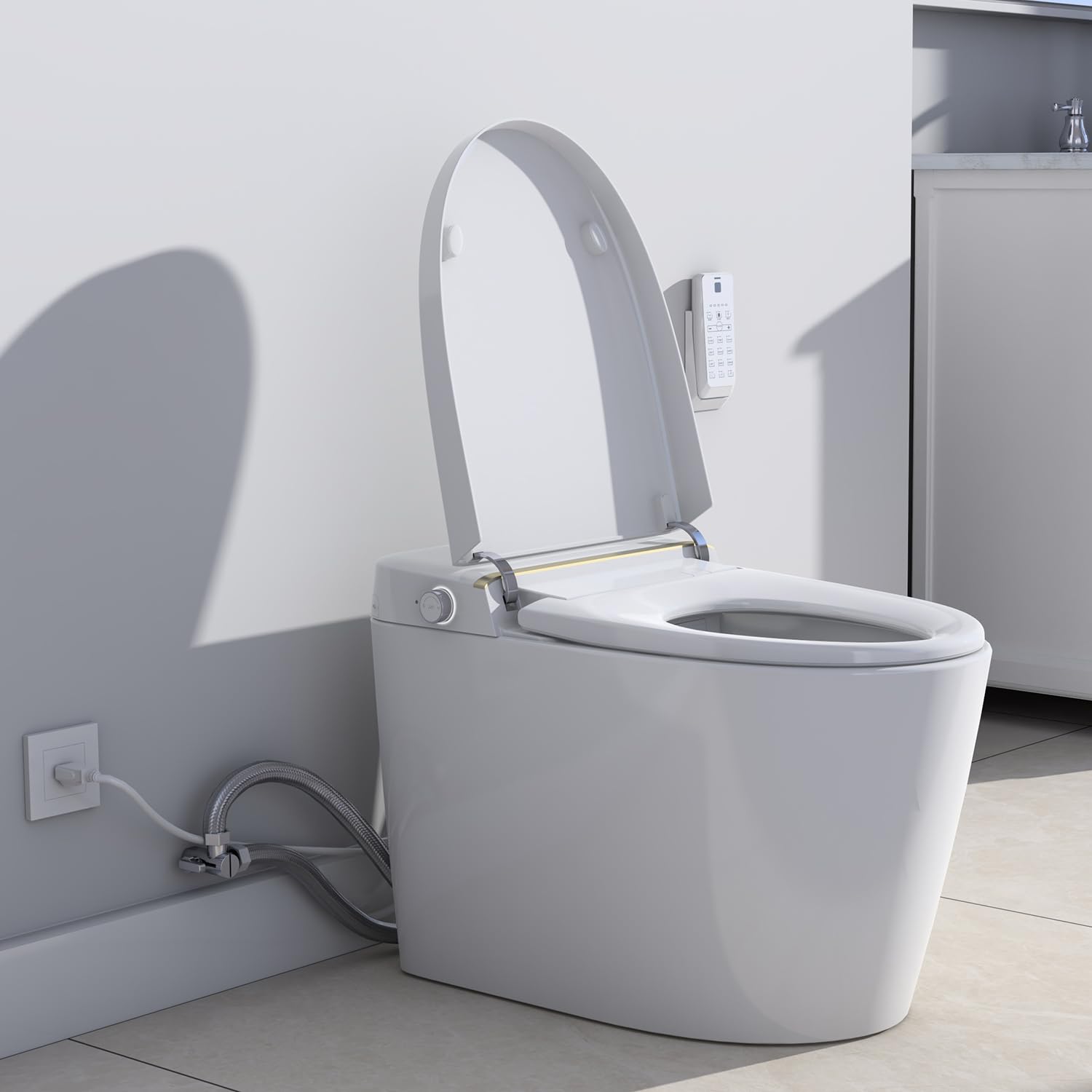 CIPACHO Smart Toilet with Bidet Built In, Modern Bidet Toilet with Heated Seat, One Piece Elongated Bidet Toilet with Auto Flush,Foot Sensor Flush,Warm Air Drying, Remote Control and LED Display