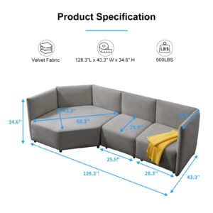 ADOWORE Modern Large Sectional Sofa Couch with Chaise, Special Petal L Shaped Modular Sofa with Adjustable Armrest and Backrest, Premium Velvet Sectional Couch for Living Room