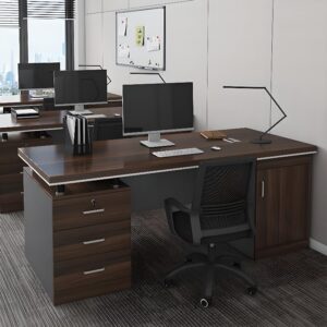 LITFAD Wood Office Computer Desk with Cabinet and Locking Drawer, Cord Management, Modern Executive Desk Simple Writing Desk Home Office Furniture Without Chairs, Brown 47.2" L x 23.6" W x 30.3" H