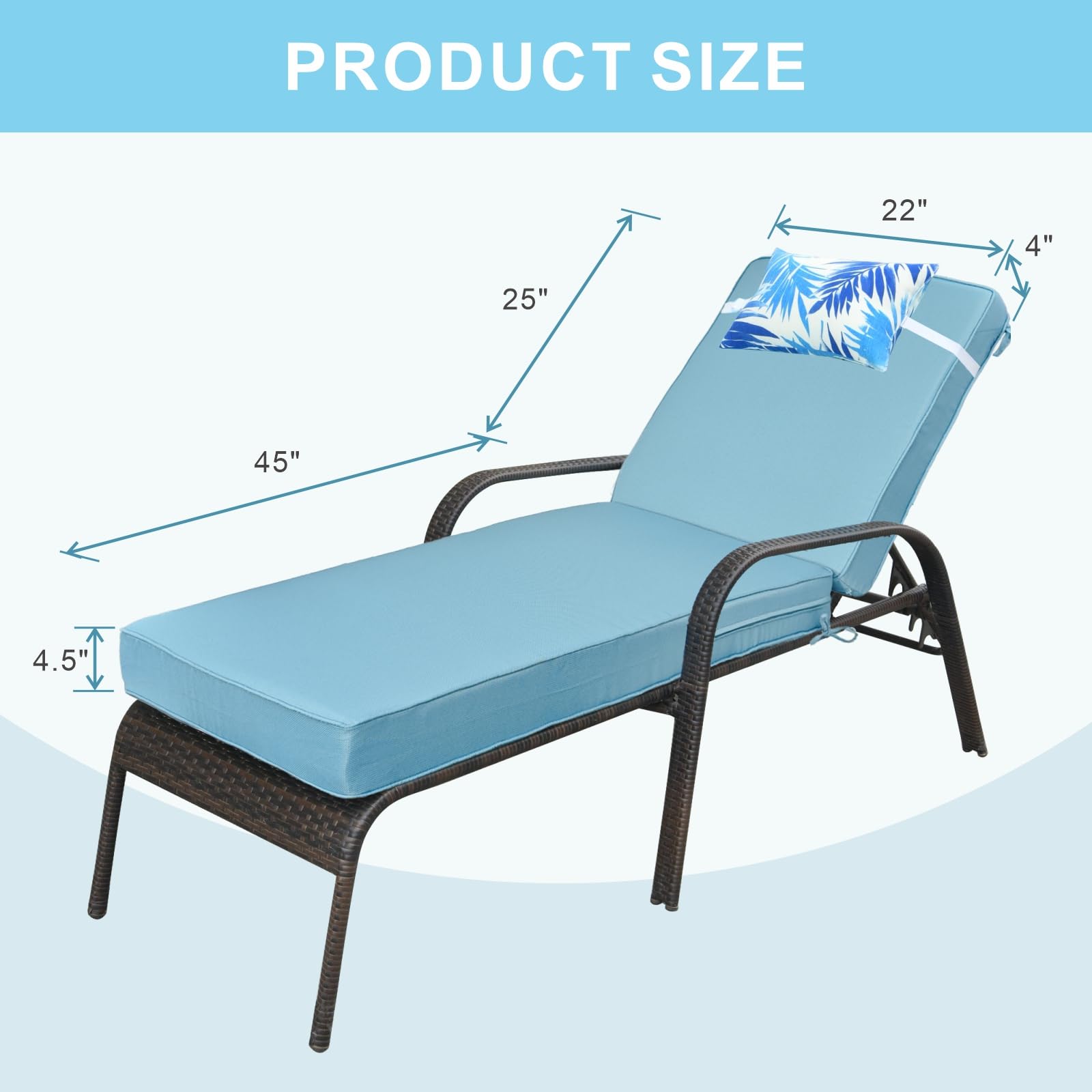 JMGBird Outdoor Chaise Lounge Cushion 70 * 22 * 4.5 Inch, Patio Chaise Lounge Chair Cushions Waterproof Foldable Pool Thick Lounge Cushions Outdoor Furniture