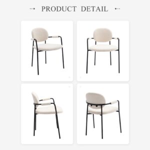 COLAMY Dining Chairs Set of 4, Modern Boucle Dining Chairs with Arms, Small Comfy Sherpa Dining Armchairs with Back for Kitchen, Dining Room, Restaurant, Cream