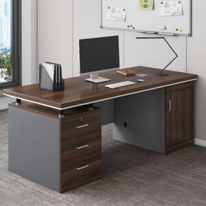 litfad wood office computer desk with cabinet and locking drawer, cord management, modern executive desk simple writing desk home office furniture without chairs, brown 47.2" l x 23.6" w x 30.3" h