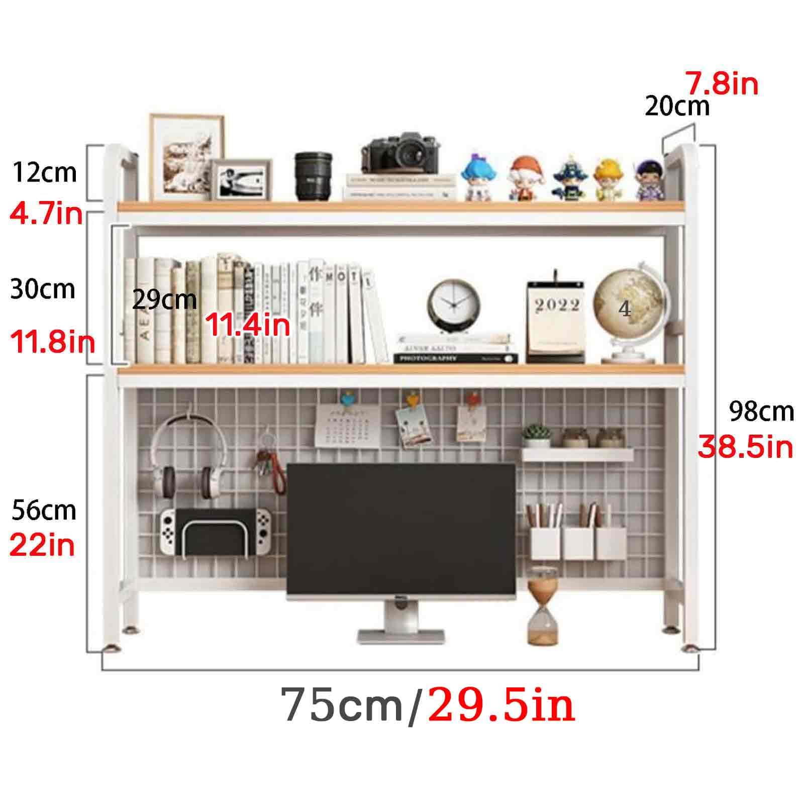 JXCAA Ladder Bookcase for Computer Desk, Dorm Room Desk Hutch, MDF + Steel Frame Material, Desktop Storage Rack, DIY Storage, L55/ 75/95 Cm, 95*32cm Original Oak